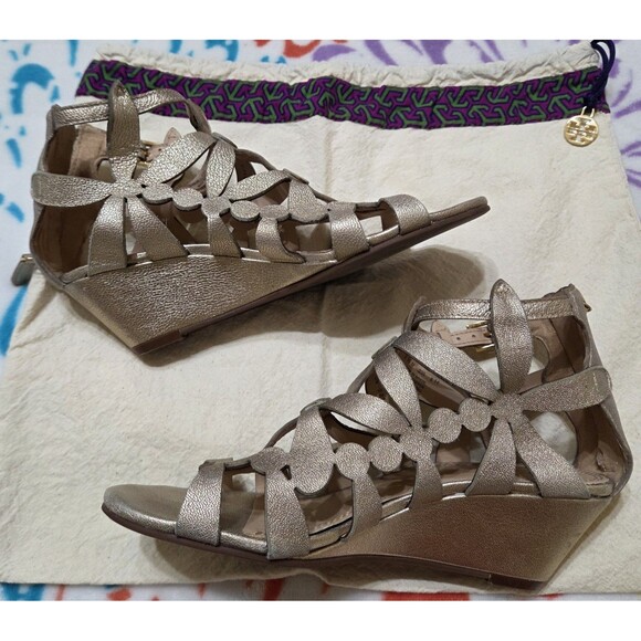Tory Burch Shoes - Tory Burch Emerson Metallic Platinum Shoes Women's 5.5 Wedge Dust Bag SH.1